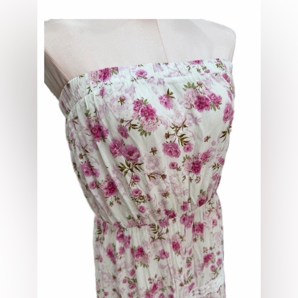 NWOT Strapless Pink Floral rose design maxi Dress - Picture 3 of 6